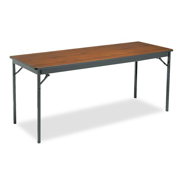 Barricks Rectangle Folding Table, 72" W, 24" L, 30" H, Walnut/Black Top, Laminate CL2472-WA